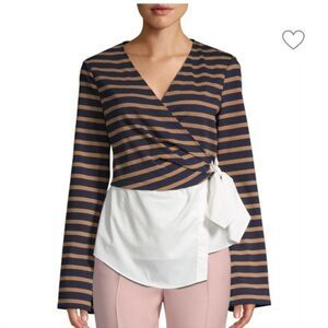 Derek Lam 10 Crosby Combo Stripe‎ & Poplin Wrap Top Size 8